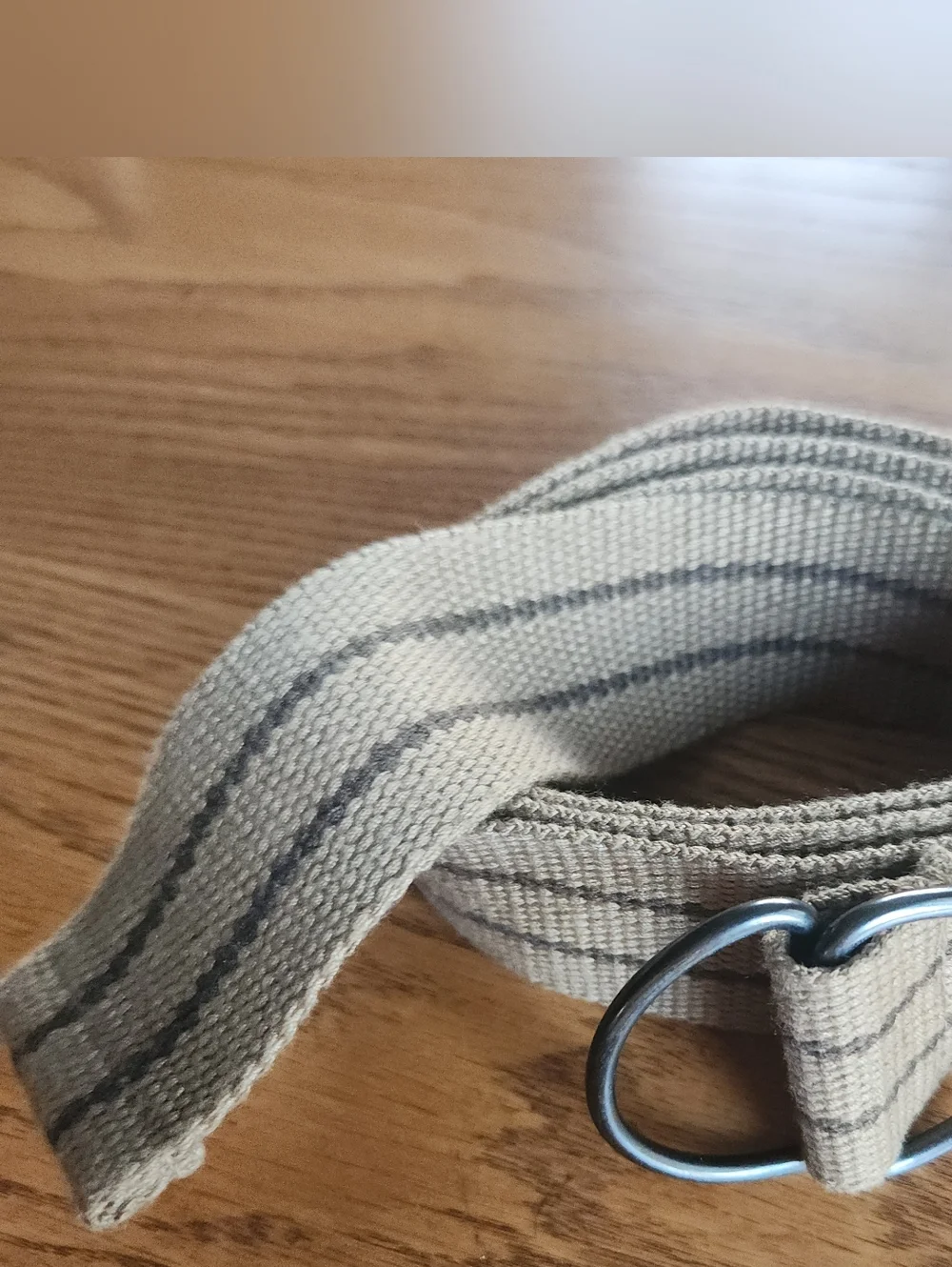 6 Men's Canvas D-Ring Belt Strap — Light Beige with Dark Stitching